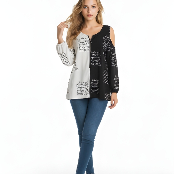 ⚡️Chic Monochrome Script Top - Picture 2 of 2